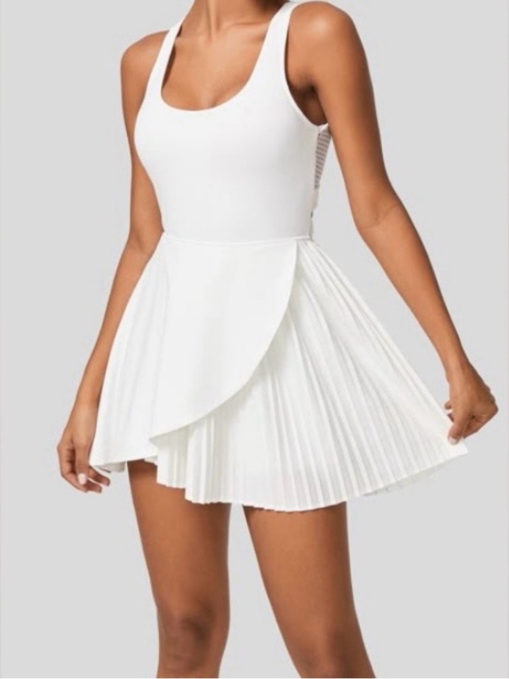 HALARA White Pleated Mini Dress